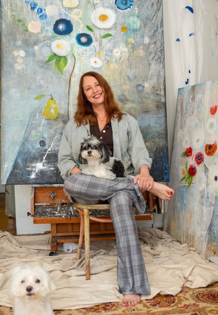 Artist Susan Woldman, 2023 in her NYC studio